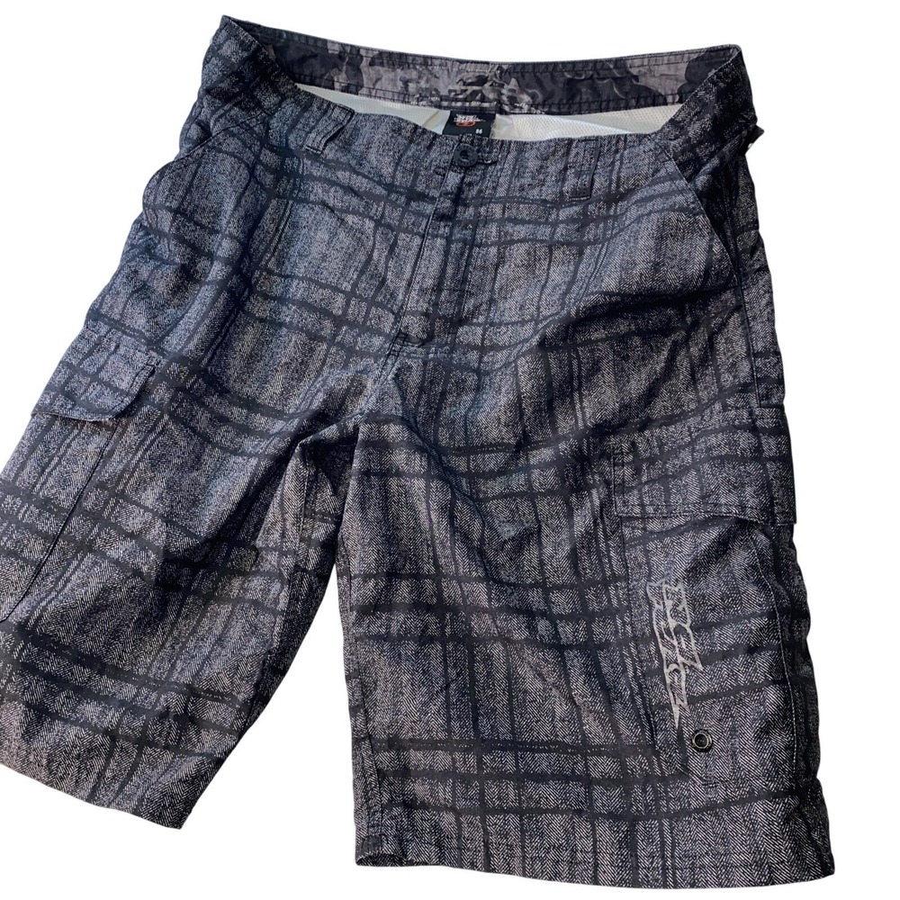 No Fear Vintage Y2K Boardshorts Mens 36 Black Windowpane Streetwear Surfwear 12"